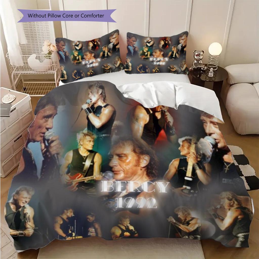 Rock Legend Johnny Hallyday Three-piece set (1 * duvet cover + 2 * pillowcase, without core) 2D Flat Bedding set Duvet cover and pillowcase