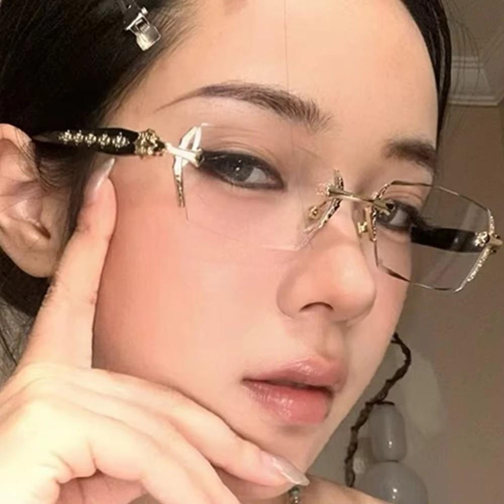 Y2K Vintage Frameless Cut Edge Glasses Anti Eyestrain Hinges Eyeglasses Unisex