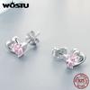 WOSTU Silver Earrings Real 925 Sterling Silver Asymmetrical Heart Hoop Earrings for Women Fashion Silver Earring Jewelry Gift
