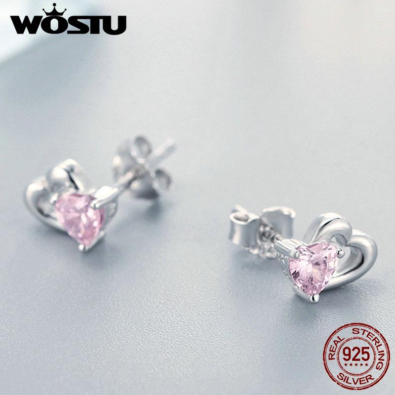 WOSTU Silver Earrings Real 925 Sterling Silver Asymmetrical Heart Hoop Earrings for Women Fashion Silver Earring Jewelry Gift