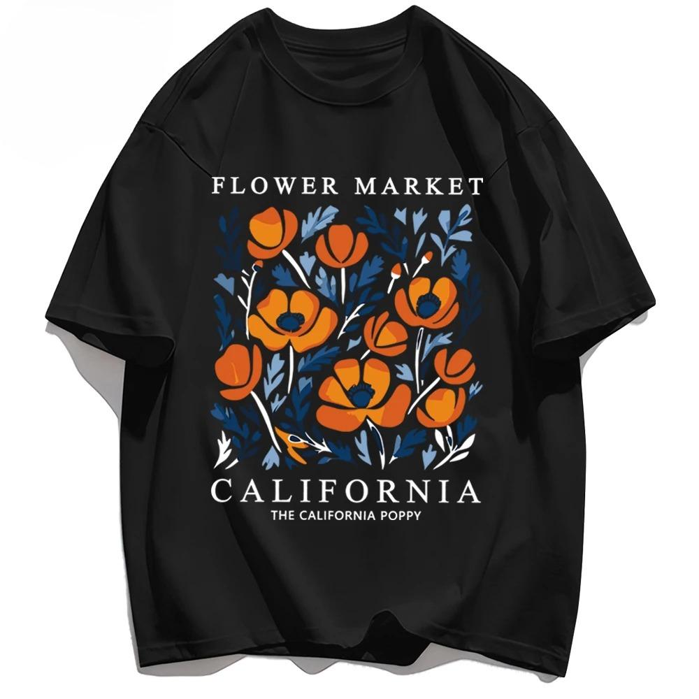 Yellow Flowers Market California Print TShirt Woman Soft Tee Top ONeck Casual T Shirt Crewneck Sports Short Sleeve
