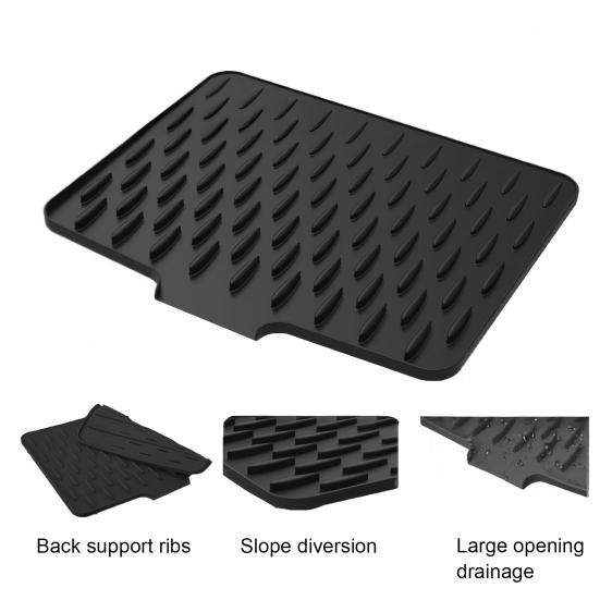 Silicone Drain Mat Thick Dish Drying Mat with Drainage Heat-Resistant Non-Slip Bar Sink Drying Pad for Countertops