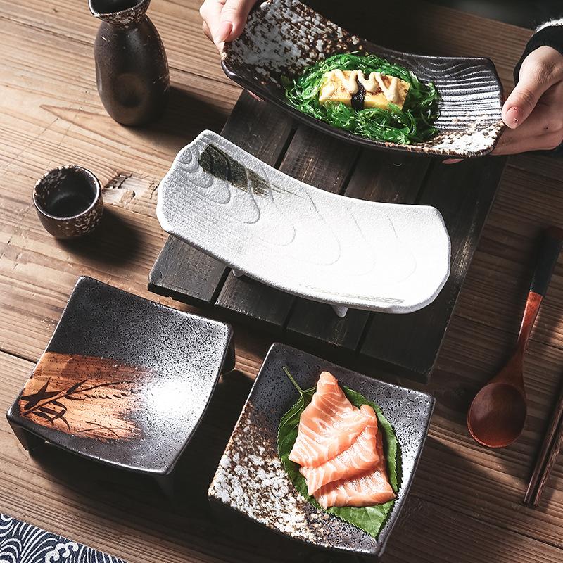 Japanese Sashimi Sea Urchin Plate Commercial Japanese Sushi Plate Hot Pot Yakiniku Square Plate Black Dish Plate