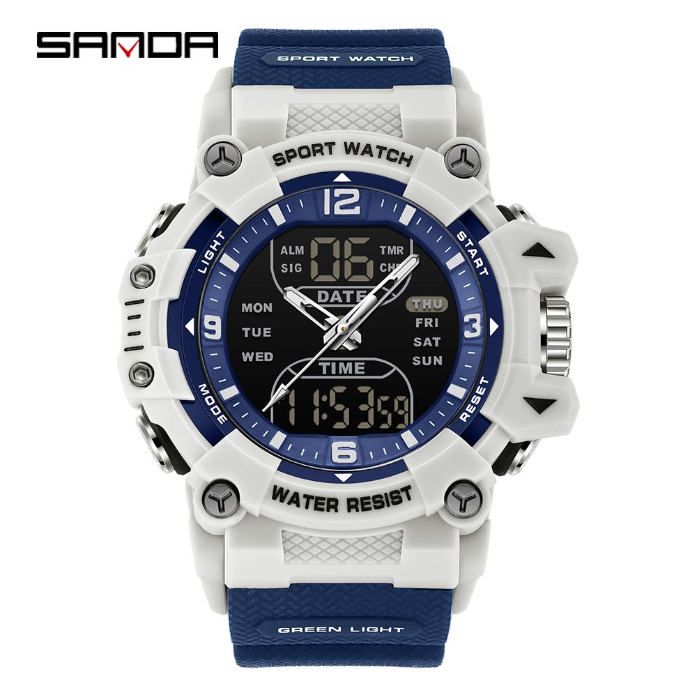 SANDA 6323 Men's Electronic Watch Dual Display Luminous Waterproof Student Watch Outdoor Sports Multifunctional Digital Watch