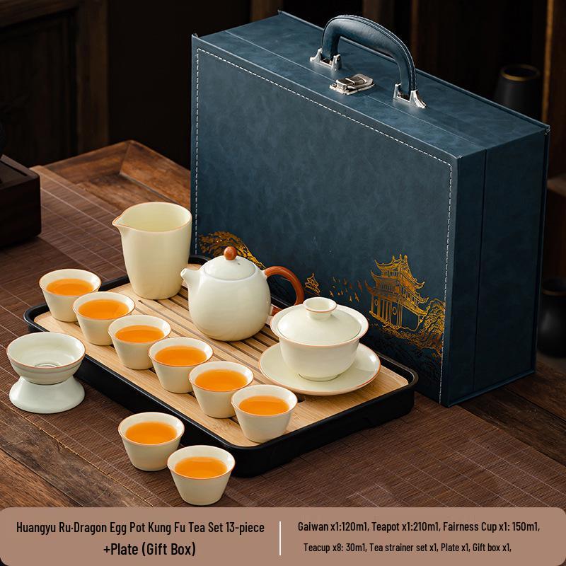 Elegant Ru Kiln Tea Set for Home or Office - Customizable with Logo, Perfect for Gifts