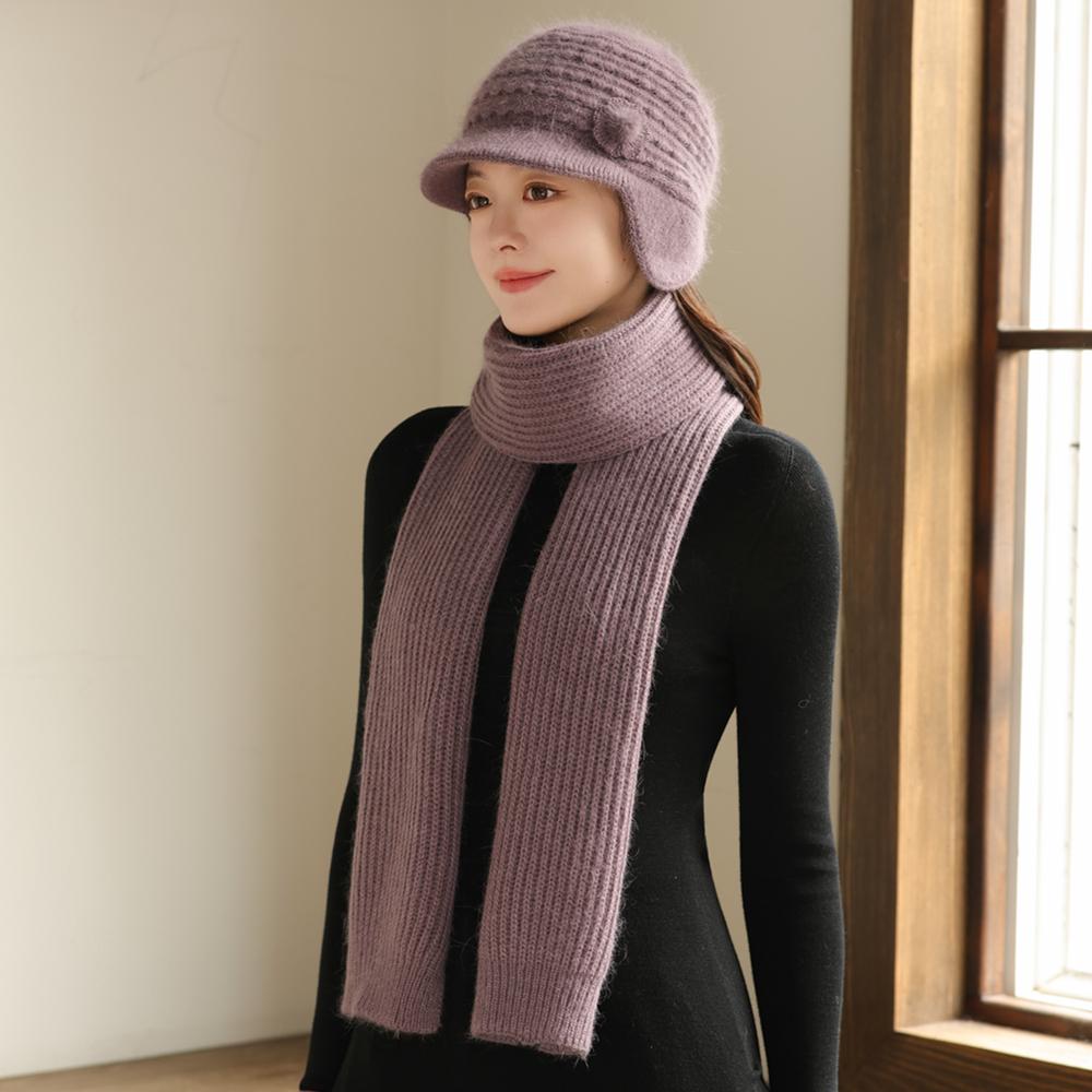 Neuer Stil Damenmode Winter Warmhalten Anzug Weiblich Dandy Mützen für Frauen Lässige Kaninchenfellmischung Strickmütze Wintermütze Set