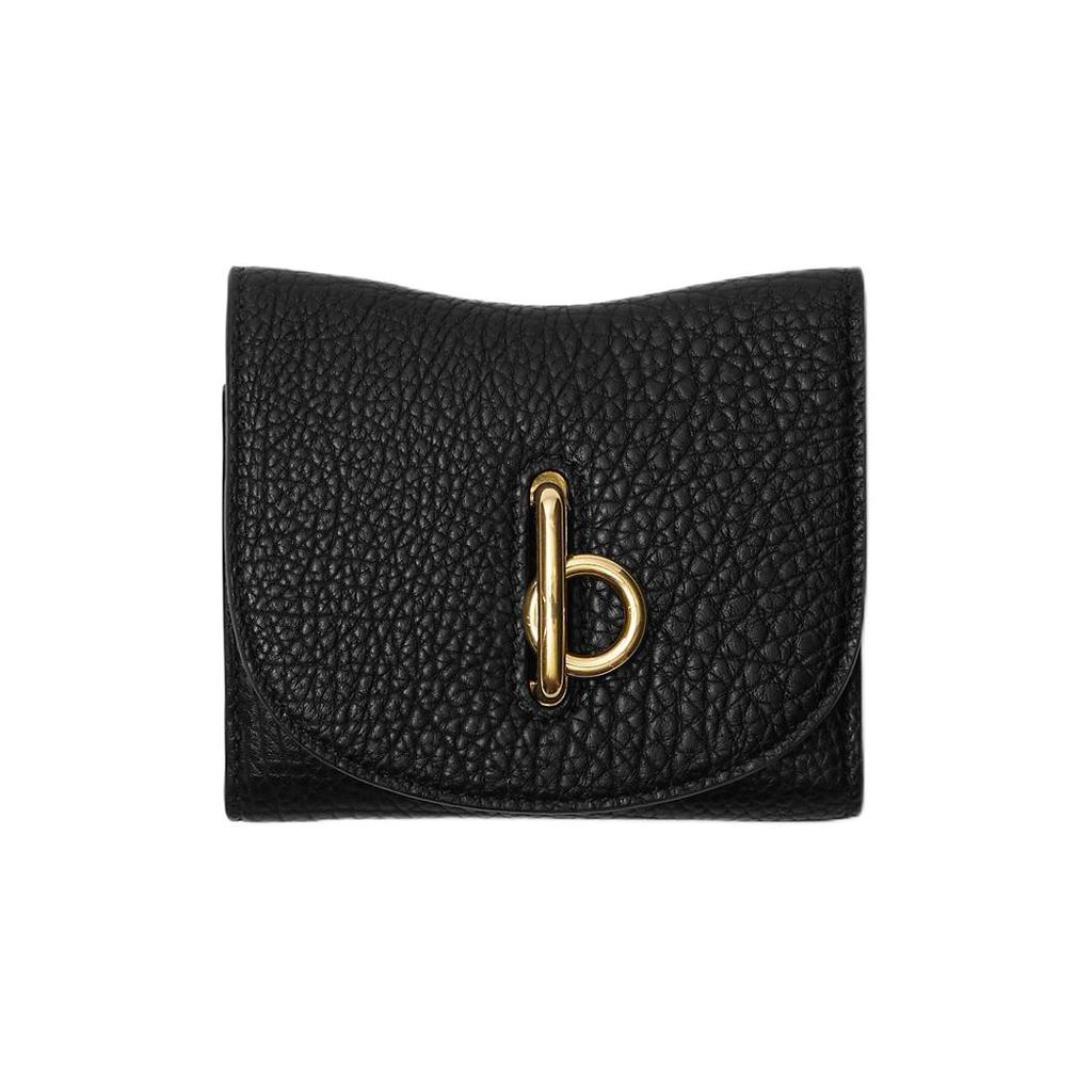Burberry Rocking Horse Equestrian Knight Logo Embossed Curved Contour Calfskin Wallet Female Black