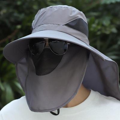 Big Wide Brim Visor Hat Men Women Sunshade Fishing Sun Cap with Sunscreen Face Mask for Outdoor Work Jungle Safari  Neck Protect
