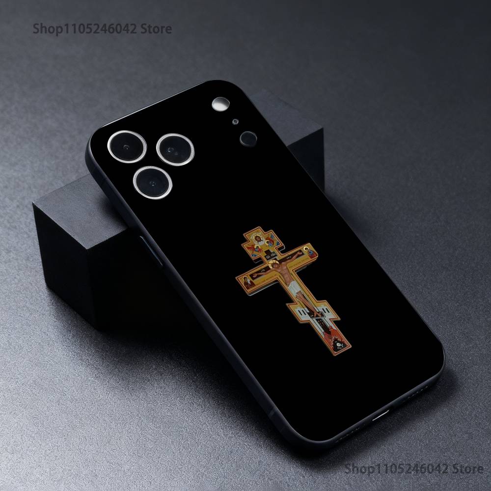 

Икона Православный Крест Иисус Бог Для iPhone 17,16,15,14,13,12,11,Pro,XS,Max,XR,Plus,E,SE4,Mini Черный Мягкий Чехол для Телефона iPhone16