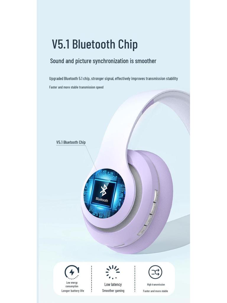 Gradient Wireless Bluetooth Over-Ear Headphones with Cotton, 3D Stereo Bass, Student-Friendly, Universal Compatibility.
