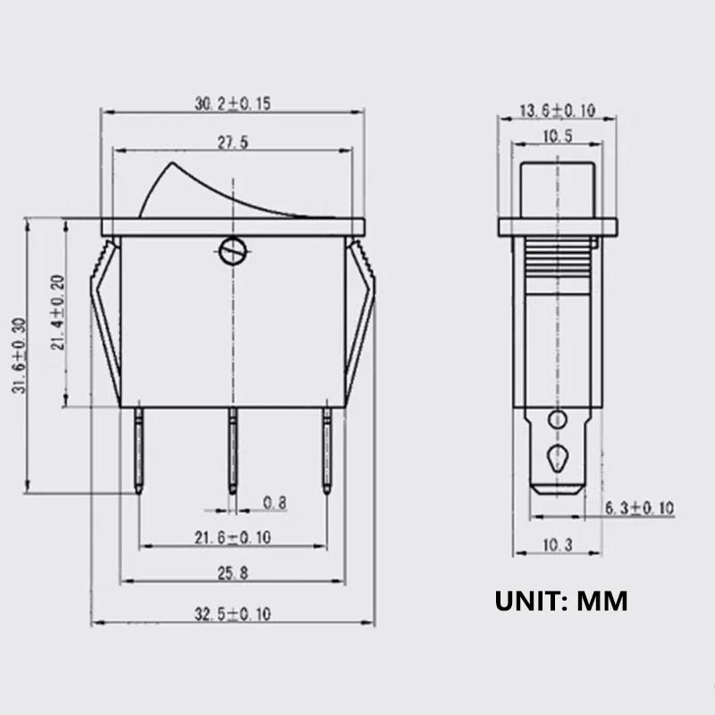 5/20Pcs KCD3 Rocker Switch 3 Pin 2 Position ON OFF 16A 250V 220V 20A  Boat-shape Electric Toggle Switch with LED Light