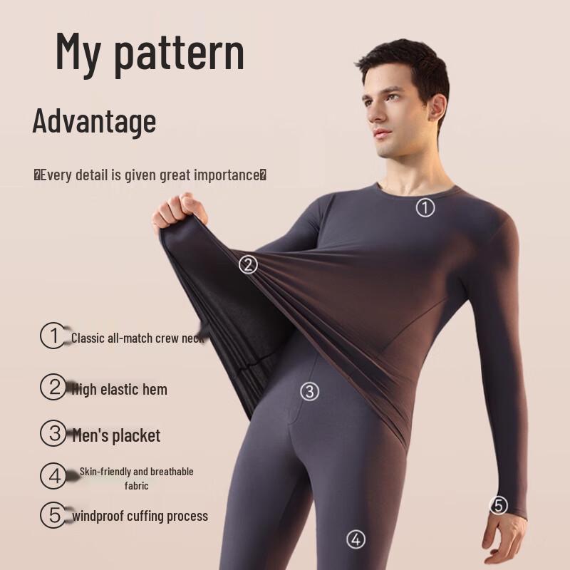 Langsha Men's Round Neck Cotton Thermal Set