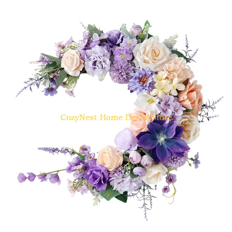 92MF Moon Artificial Flower Wreath Garland Wall Decoration for Wedding Party Home Celebration