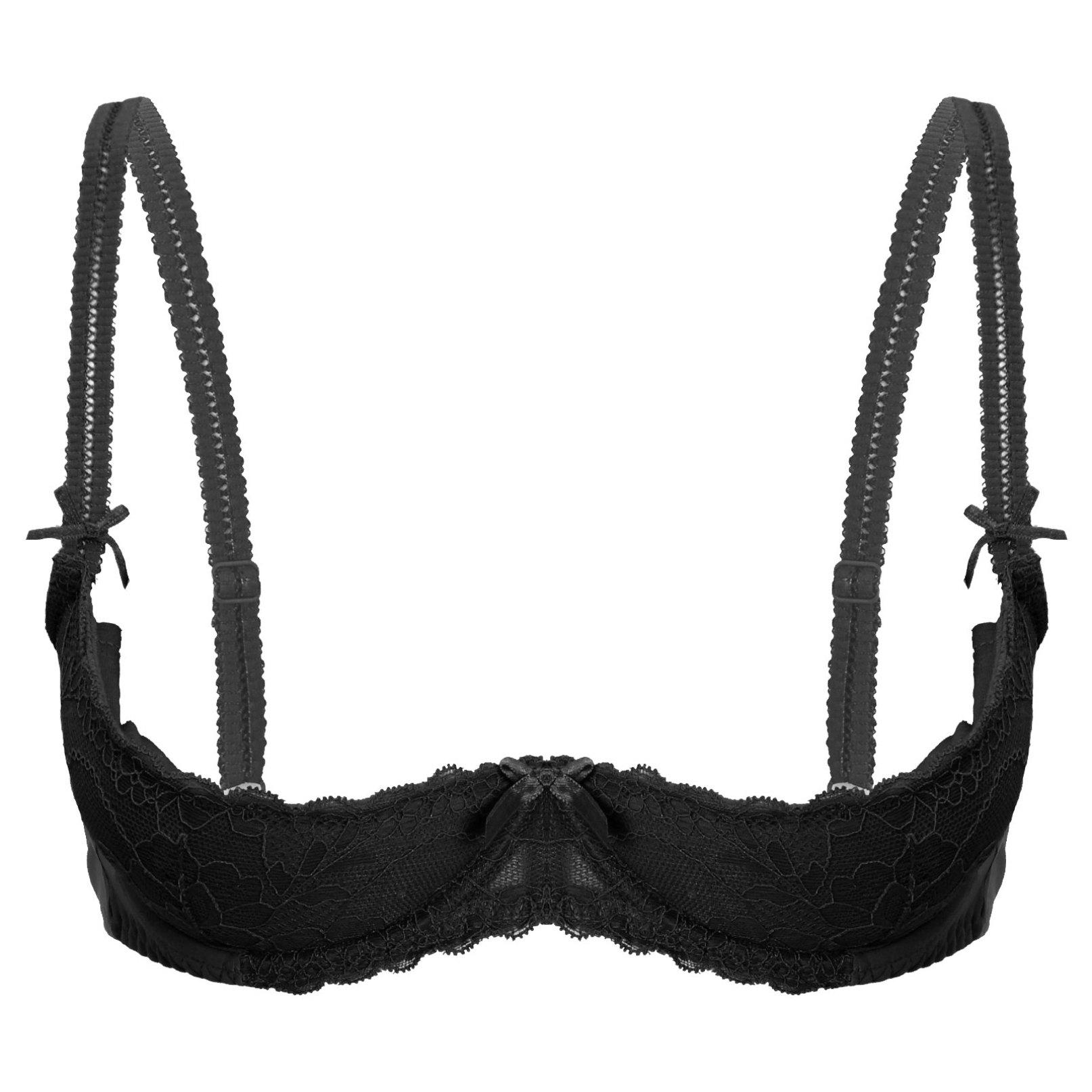 Reggiseno push up a mezza tazza da donna Reggiseno sexy in pizzo Plus Size S-5XL Reggiseno femminile S nero