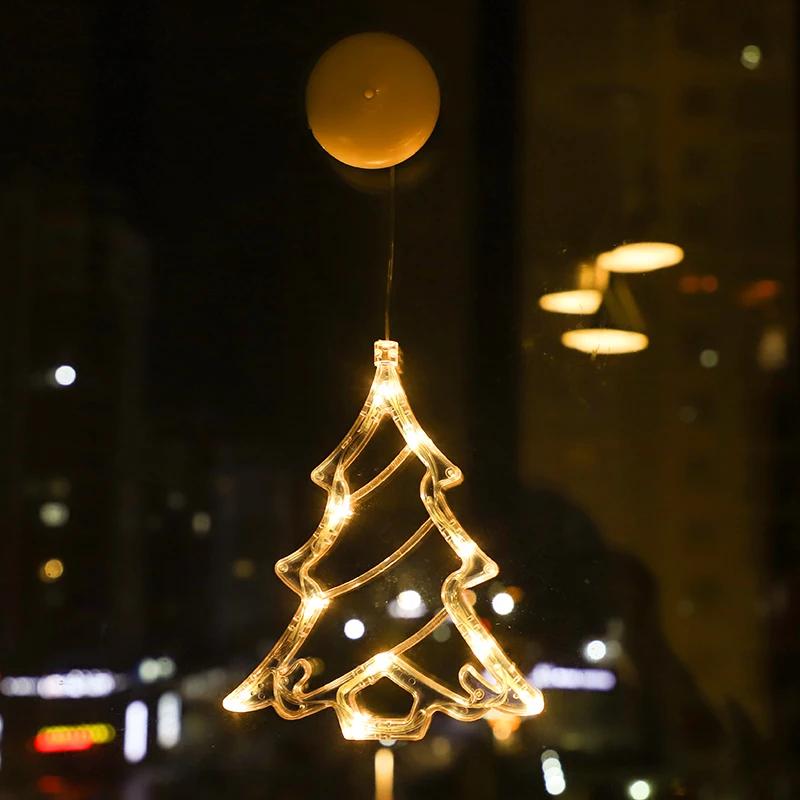 LED Christmas Decorative Lights Santa Snowman Window Display Suction Cup Lamp Christmas Tree Festival Decorative Colored Lamp