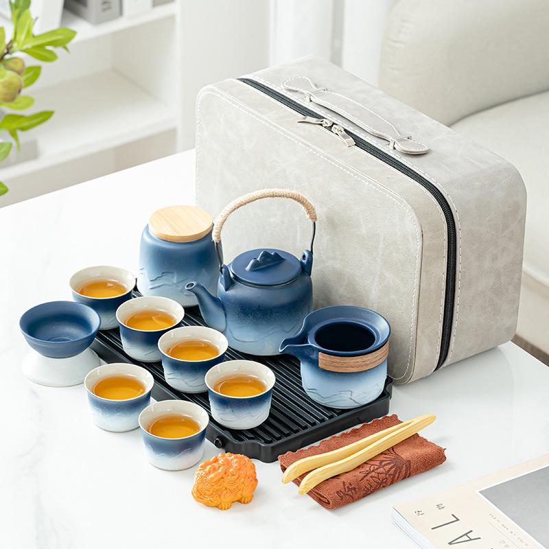 Kung Fu tea set, kiln-changed ceramic set, Japanese-style household mountain lifting beam pot set, gifts from the company