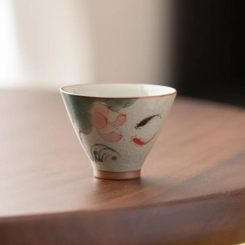 Chinese Style Style Ge Kiln Master Cup Handmade Ceramic Tea Cup Single Cup Tea Tasting Cup Kung Fu Tea Set Teacup 60ml