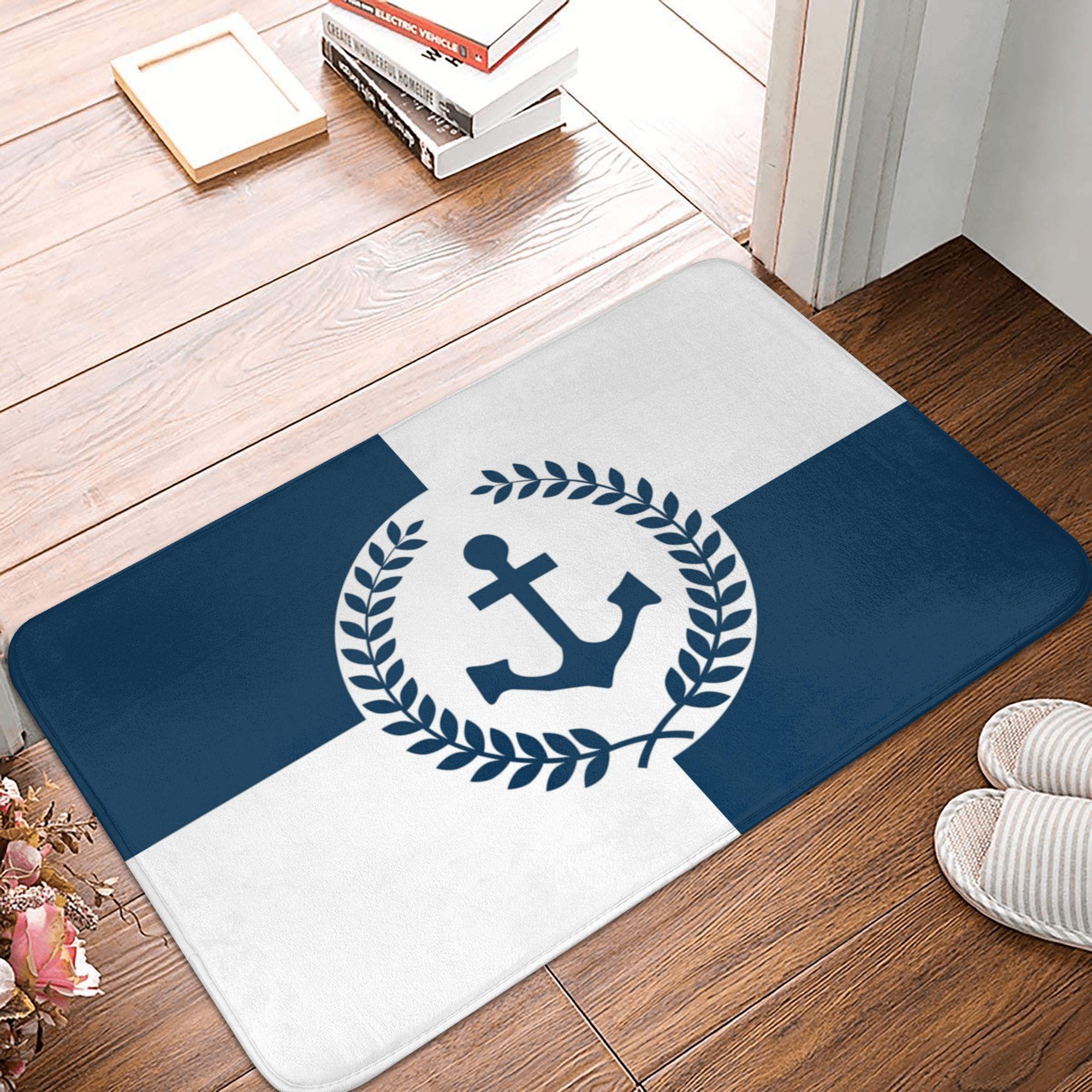 

Nautical Compass Front Door Mat Anti-Slip Outdoor Quick Dry Captain Anchor Boat Doormat Kitchen Balcony Entrance Rug Carpet 80cm x 160cm