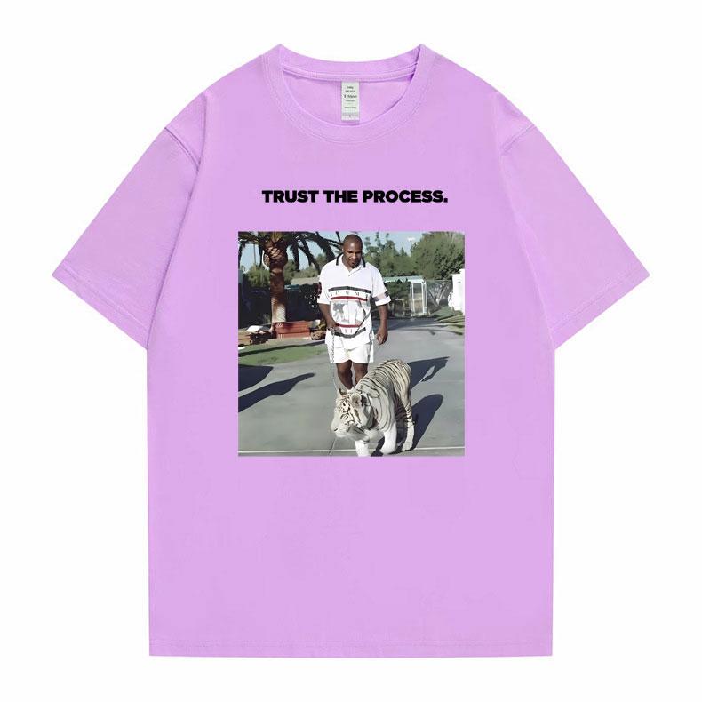 Mike Tyson Trust The Process Tiger Graphic Print T-shirt Men Hip Hop Vintage T Shirt Male Fitness Short Sleeve Oversized Tshirt