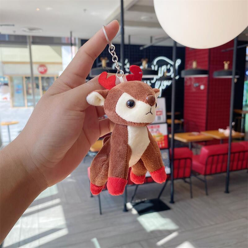 Plush Doll Reindeer Keyring With Silver And Gold Keychain For Decoration Festive