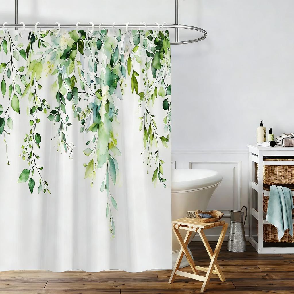 White Gardenia Watercolor Floral Waterproof Shower Curtain for Bathroom Decor