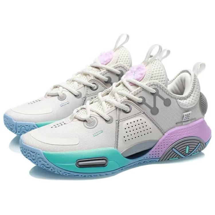 New LiNing All City 9 Anti Slip Wear Resistant Low Top Basketball Shoes Men's White Purple Blue ABAR051