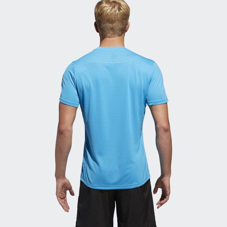 adidas T Shirts Men's Aqua Blue Crew Neck Moderate Straight Fit DX1313