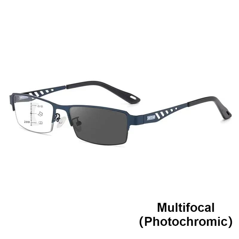 Metal Half Frame Pochromic Reading Glasses Business Multifocal Presbyopia Glasses for Men Quality Anti Blue Light Eyewear