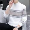 Men's High-End Fleece-Lined Winter Sweater, Half-High Collar, Korean Style, Warm Casual Knit for Teens & Students.