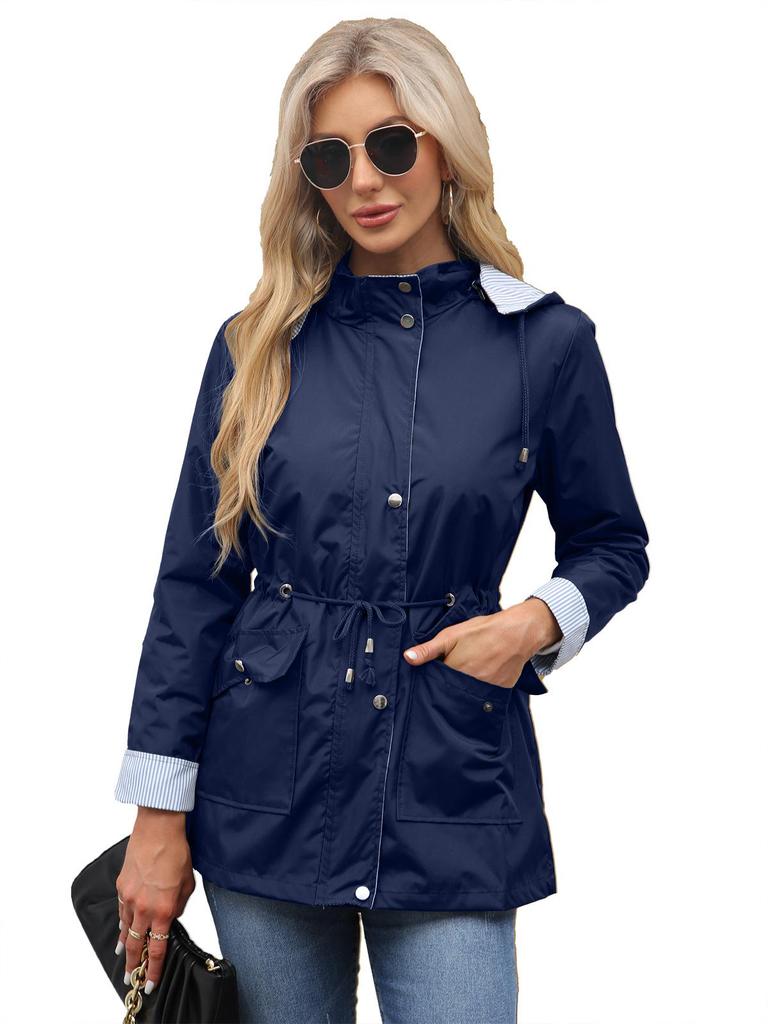 2024 Women's Plus Size Trench Coat with Detachable Hood - Autumn/Winter Collection