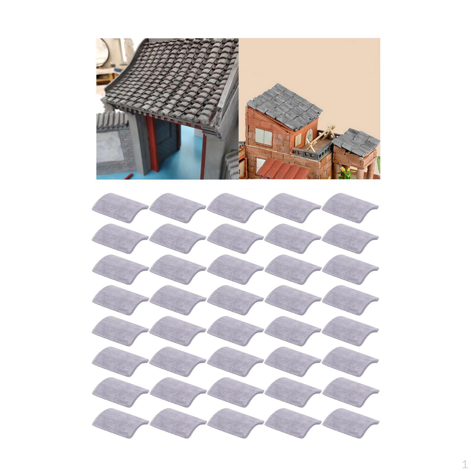 Gray Roof Tile 1/16 Miniature Figure Landscaping Accessories for Dollhouse 40pcs 12x10mm