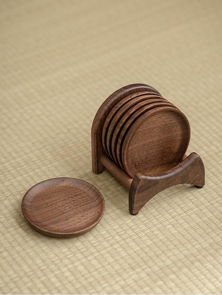 Black Walnut Tea Ceremony Coaster & Cup Holder - Solid Wood, Heat Insulated Pad for Kung Fu Tea Sets