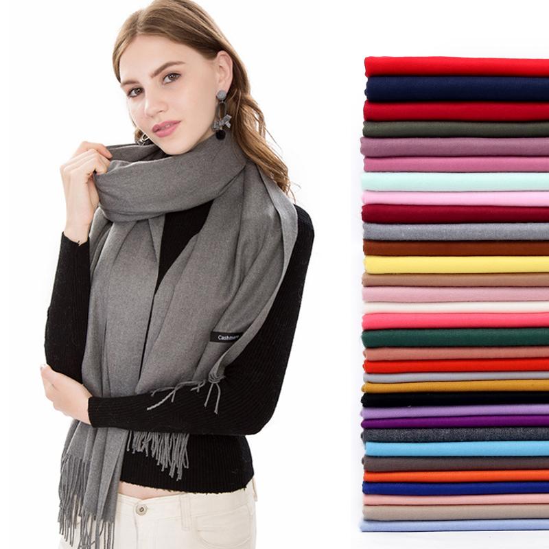 Women's Pashmina Scarf Shawls Soft Cashmere Feeling Headscarf Travel Office Winter Warm Hijabs Solid Lady Wraps Female Bandana