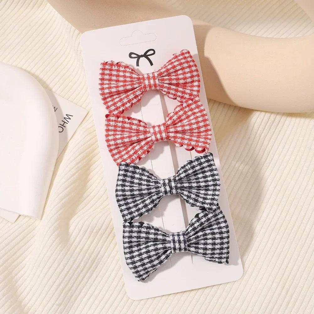 4Pcs/Set Candy Color Mini 2.5" Sweet Bows Hair Clips for Baby Girls Lovely Plaid Hairpins Hairgripes Headwear Hair Accessories
