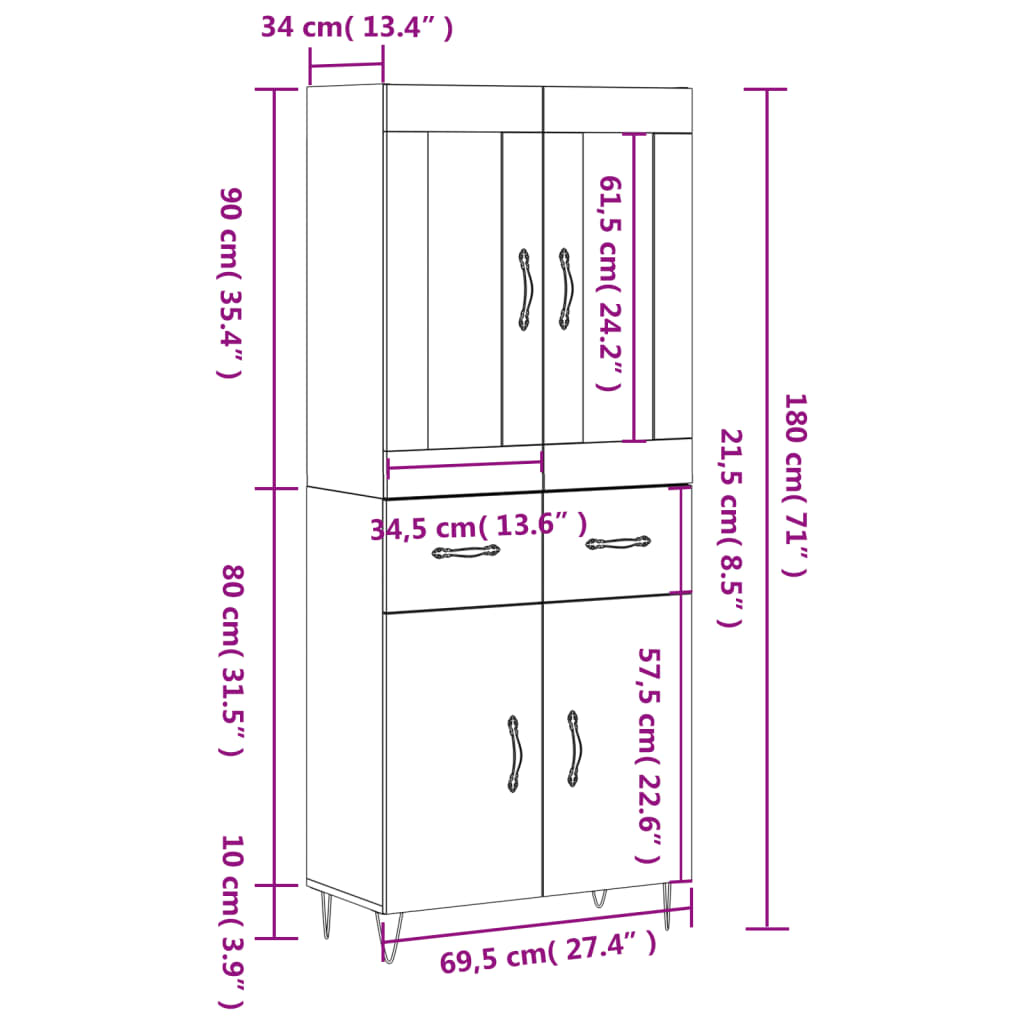 Cabinet Smoked Oak 69.5x34x180 Cm Engineered Wood