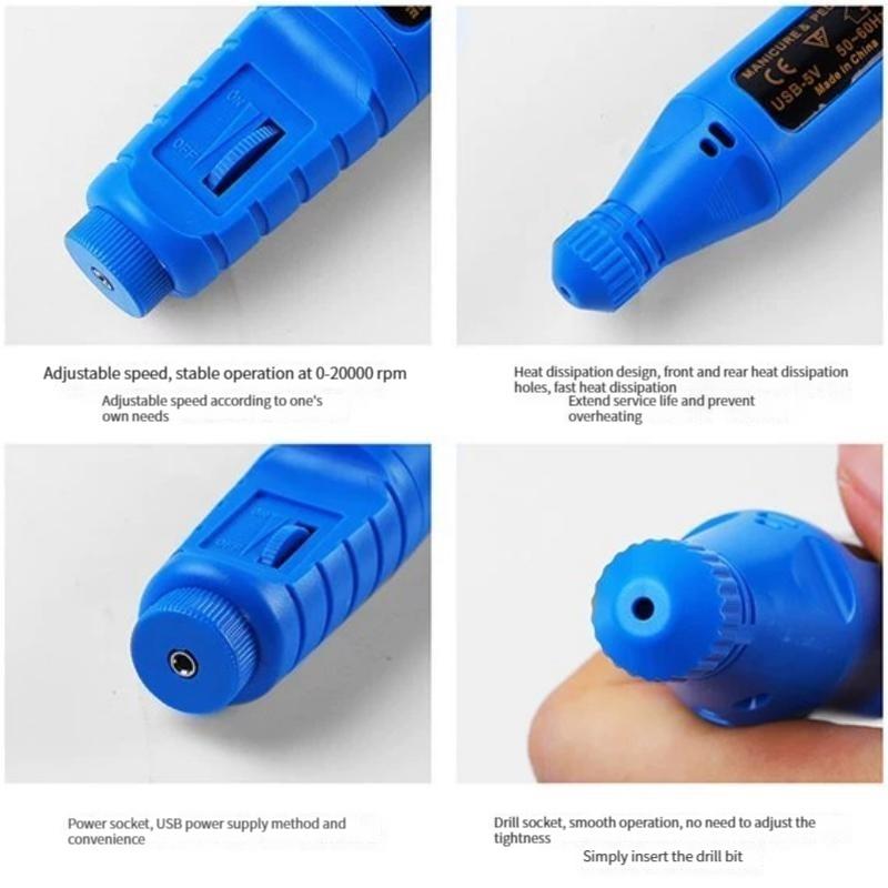 Blue Electric Nail Drills Kit Remove Polisher Manicure Pedicure 6pcs File Sanding Bands Machine Art Pen Device Equipment