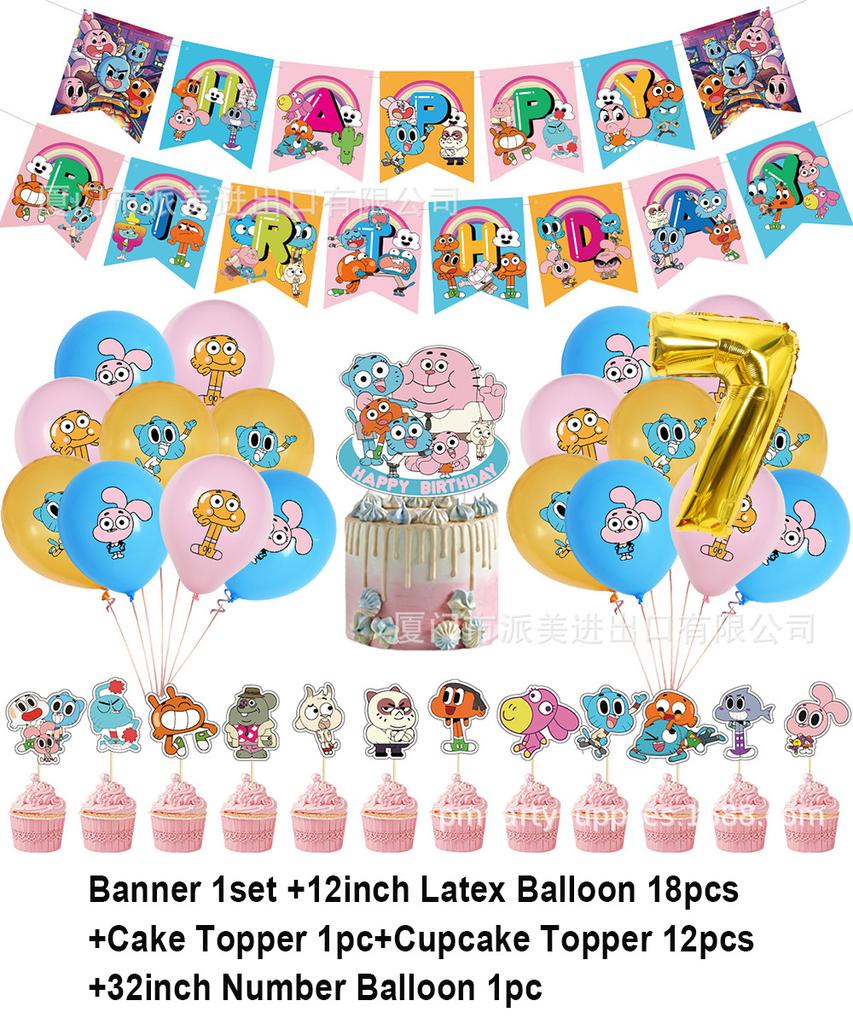 Cartoon Comedy G-Gumball Birthday Party Decorations Colorful Number Balloon Cake Topper Amazing World Party Supplies Kid Gifts