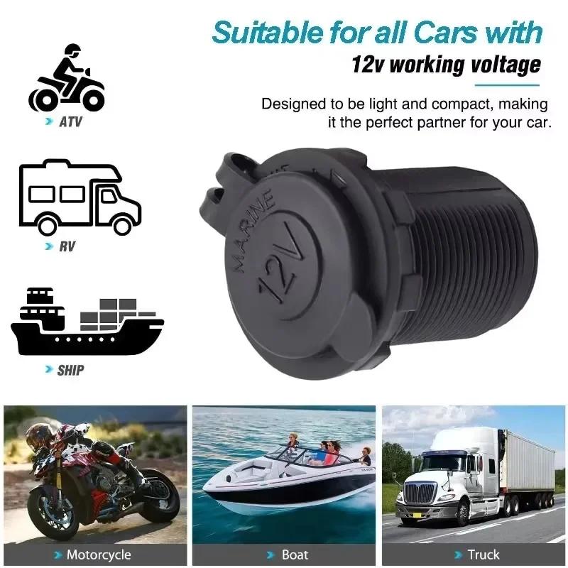 Black Car Cigarette Lighter Socket 12V Waterproof Plug Marine Motorcycle Truck RV ATV Power Socket Adapter