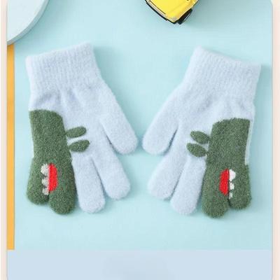 1Pairs Cute Cartoon Dinosaur Winter Warm Kids Gloves Kindergarten Boys Girls Five Finger Dino Knitted Gloves for 3 To 6 Years