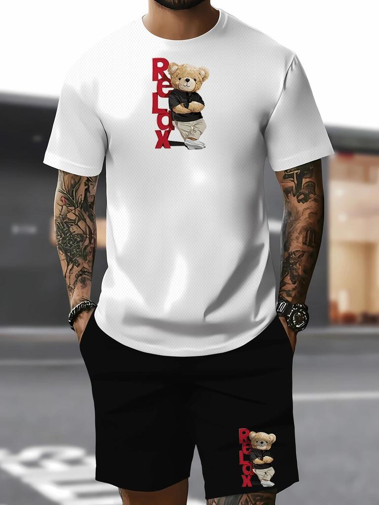 Men's Summer 2025 Loose Fit Letter Print T-shirt & Shorts Set