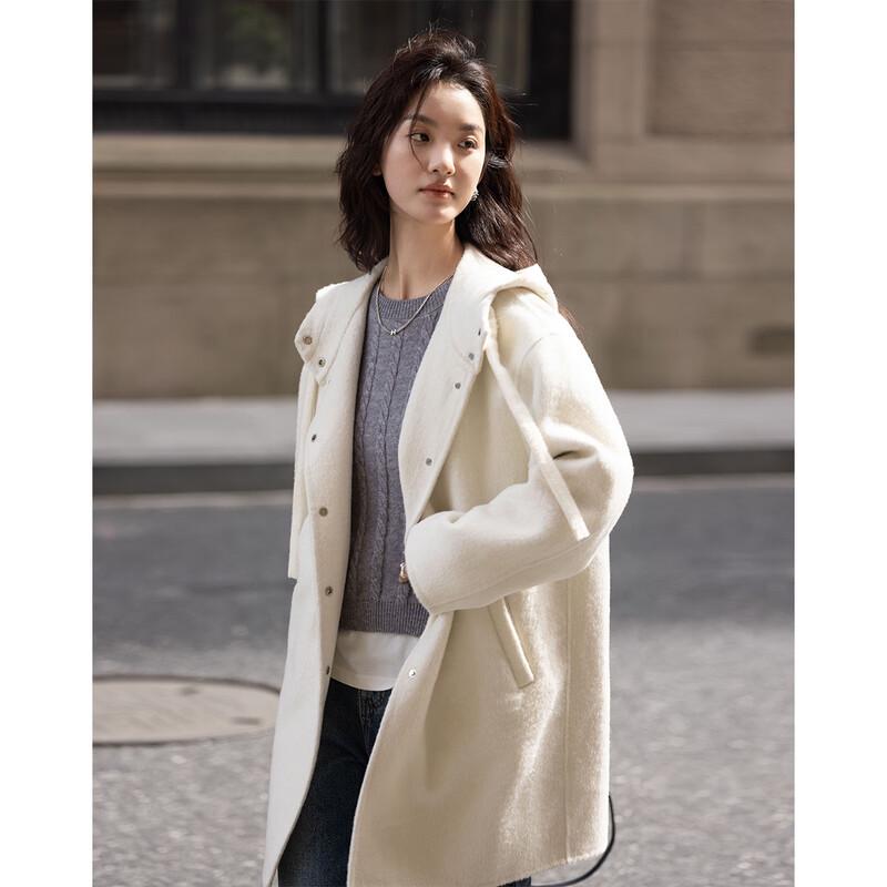 Women's Hooded Mid-length Wool Blend Coat