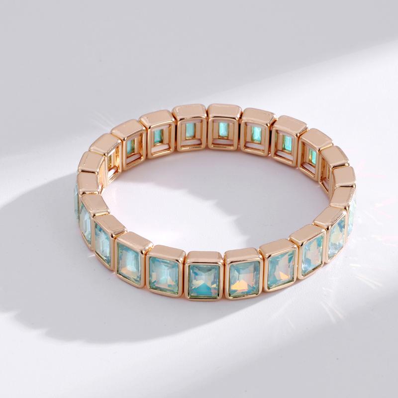 Neuheiten Geometrisch Bohemian Regenbogen Glas Kristall Dehnbar Stretch Tennisarmband Mode Vergoldeter Schmuck Für Frauen