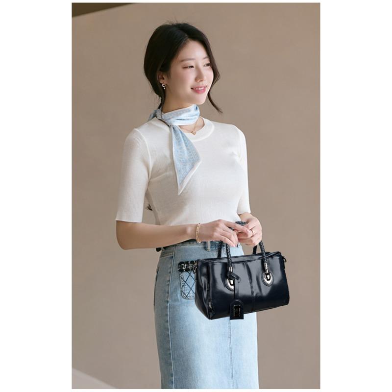 Womens Stylish PU Leather Handbag Woven Handle Adjustable Strap Single Shoulder Bag Handheld Crossbody Design Daily Bag for Commute Casual Activities