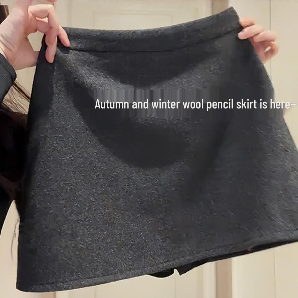 Women's Gray A-Line High Waist Wool Pencil Skirt - Autumn/Winter 2025