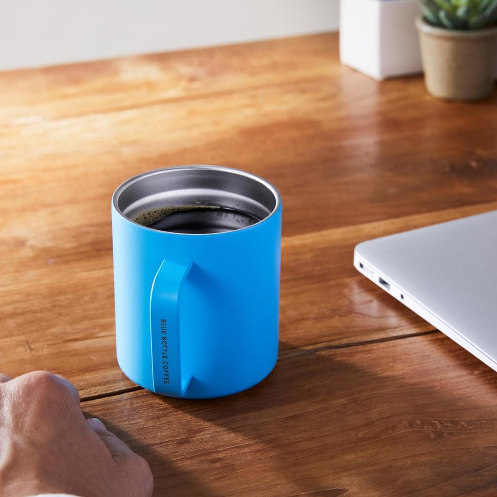 Blue Bottle Coffee Stainless Steel Travel with Keeps Drinks Hot or Cold Mug, 350ml, Lid,