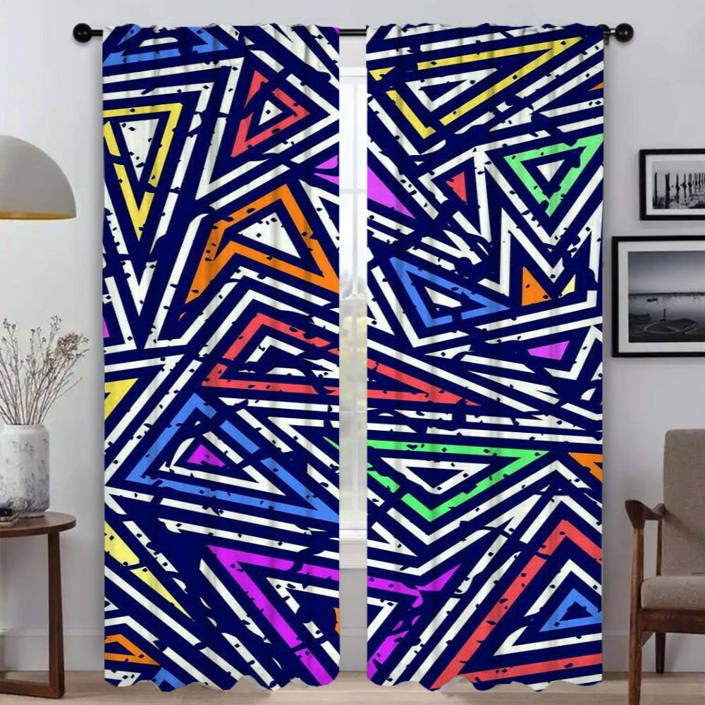 Home Interior Curtains Living Room Curtain Colorful Pattern Blinds Tulle Bedroom Partition Shades Set Of 2 Made Polyester Decor