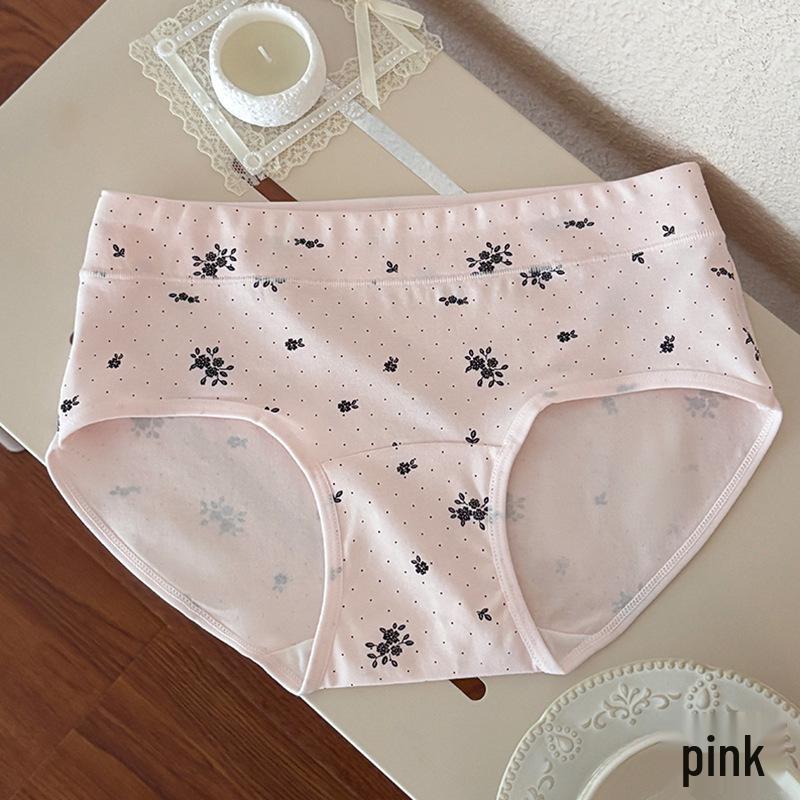 Sweet Floral Print Women s Cotton Mid-Waist Briefs with Extended Crotch - Comfortable and Fresh. XL (115-130 jin)