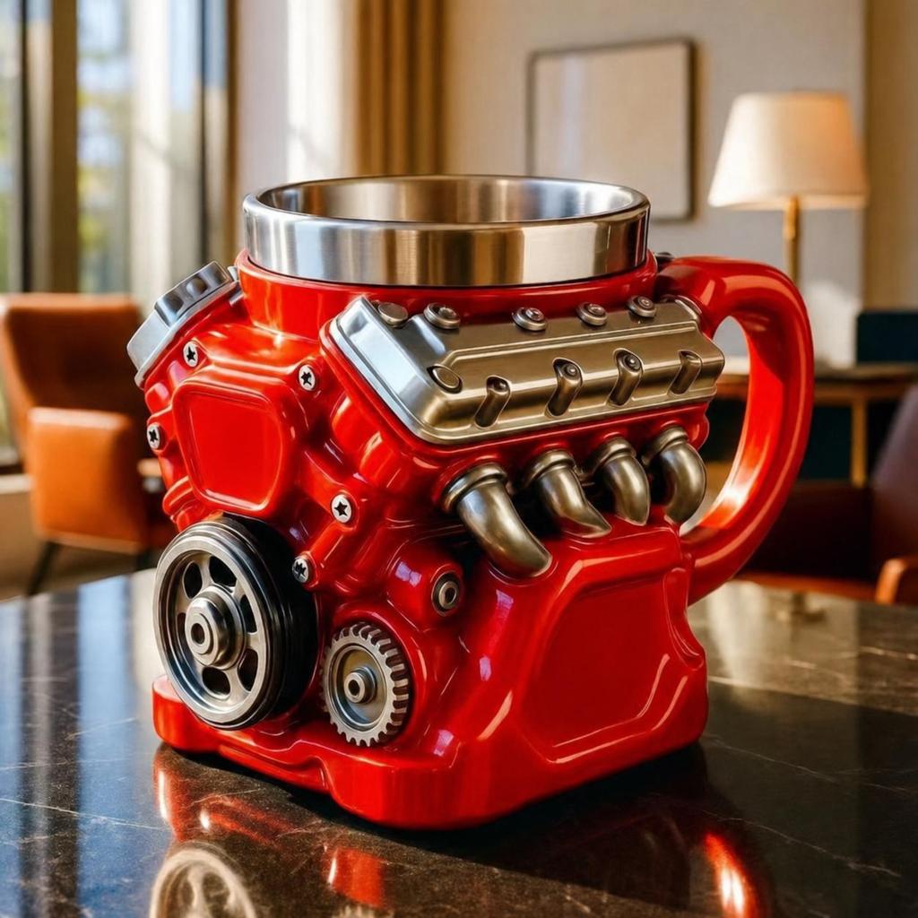 Red V8 Coffee Cup Retro Coffee Cup Craft Coffee Lover Gift