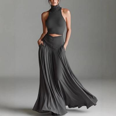 Cross-border Amazon 2026 Summer New Foreign Trade European and American Fashion Sleeveless Turtleneck Top Temperament Long Skirt Two-piece Set