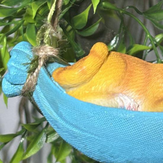 Resin Cute Swing Cat Sculpture Orange Cat On Hammock Hanging Ornament